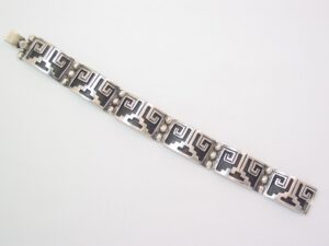 Men's Heavy Signed M.R. Mexico Sterling Aztec-Design Geometric Bracelet