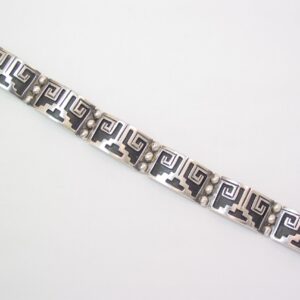 Men's Heavy Signed M.R. Mexico Sterling Aztec-Design Geometric Bracelet