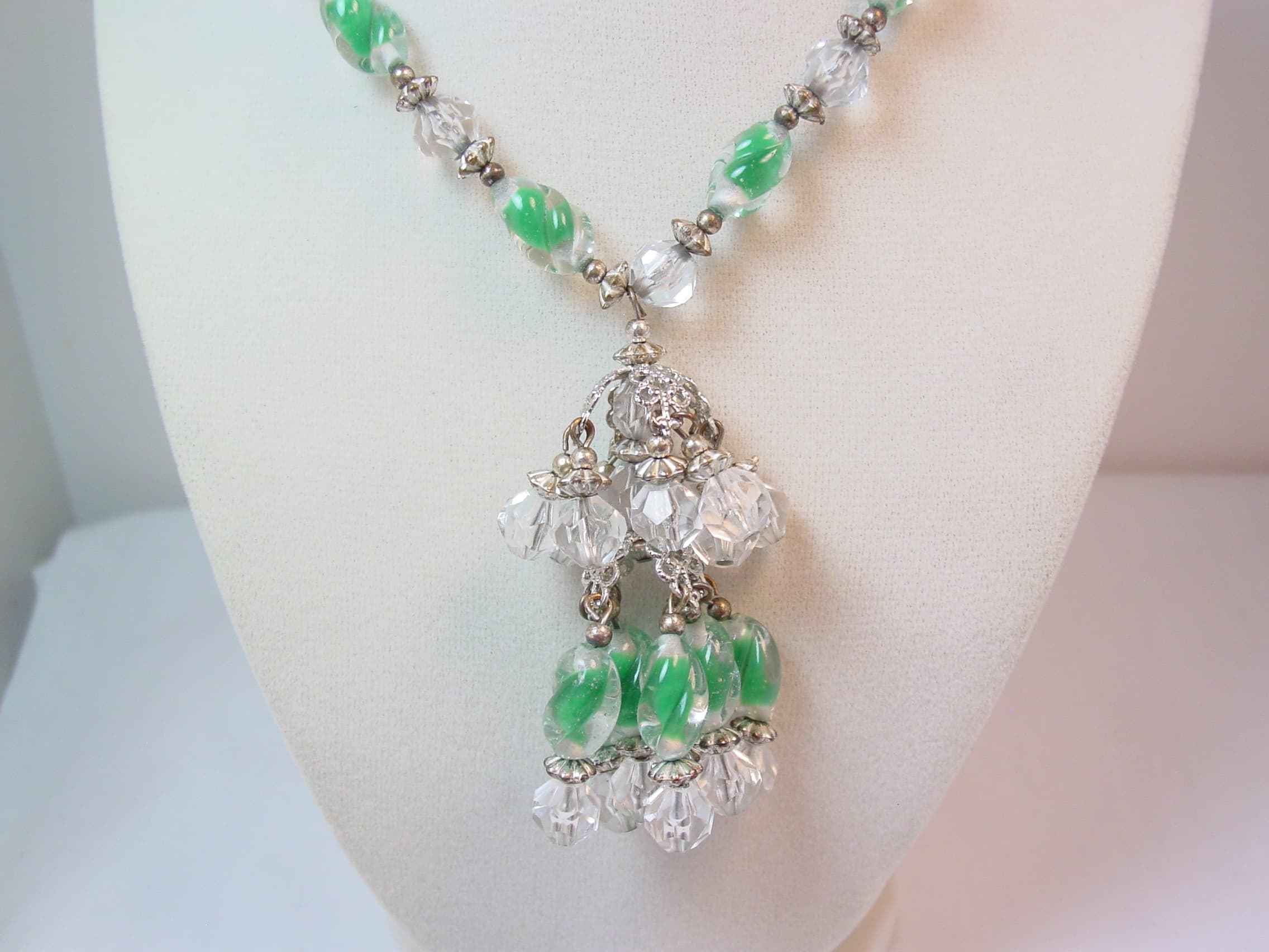 Hobé Green and Crystal Tassel Necklace - Image 2