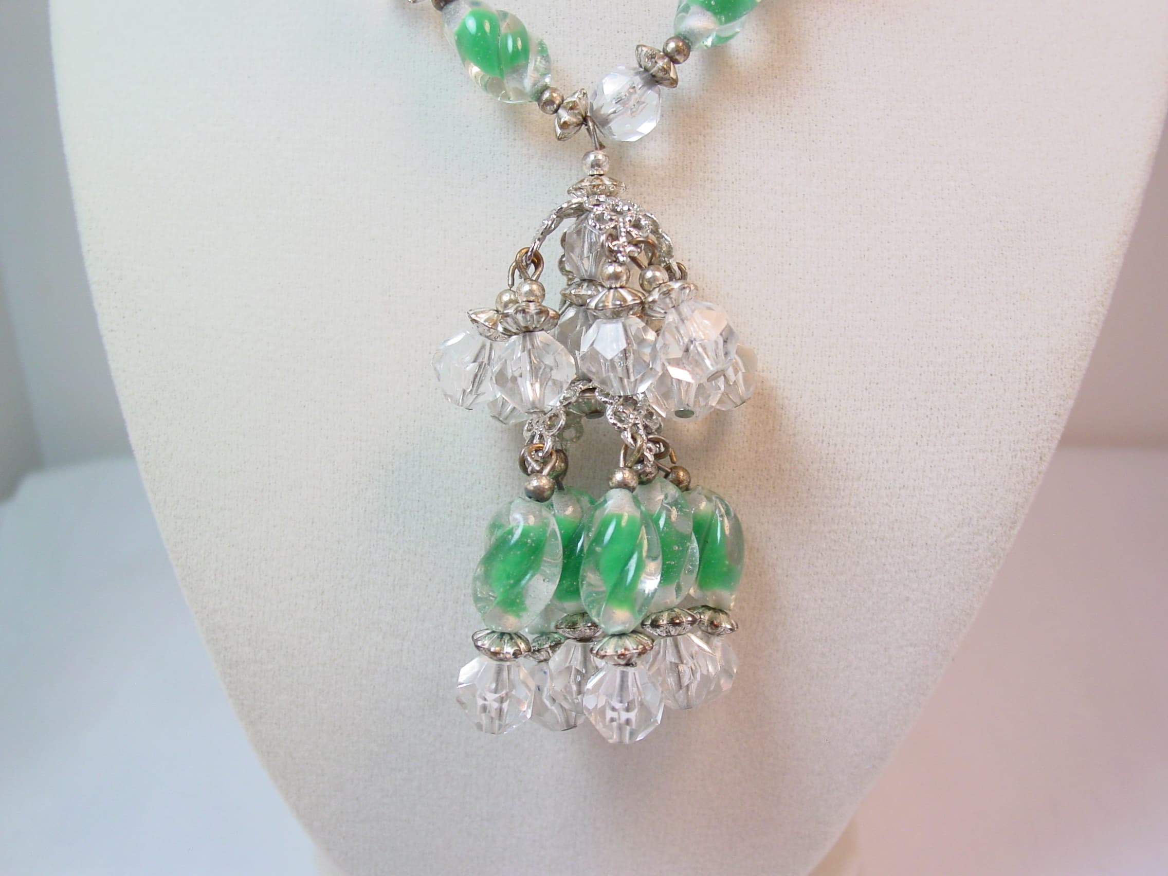 Hobé Green and Crystal Tassel Necklace - Image 3