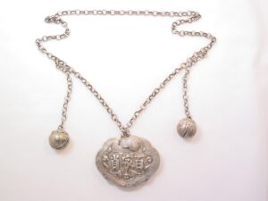 Antique Chinese Good Luck/Longevity Lock Necklace with Bell Charms