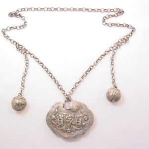 Antique Chinese Good Luck/Longevity Lock Necklace with Bell Charms