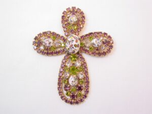 Alice Caviness (?) Purple and Olive Rhinestone Cross Pin