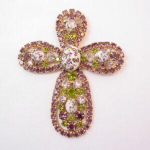 Alice Caviness (?) Purple and Olive Rhinestone Cross Pin