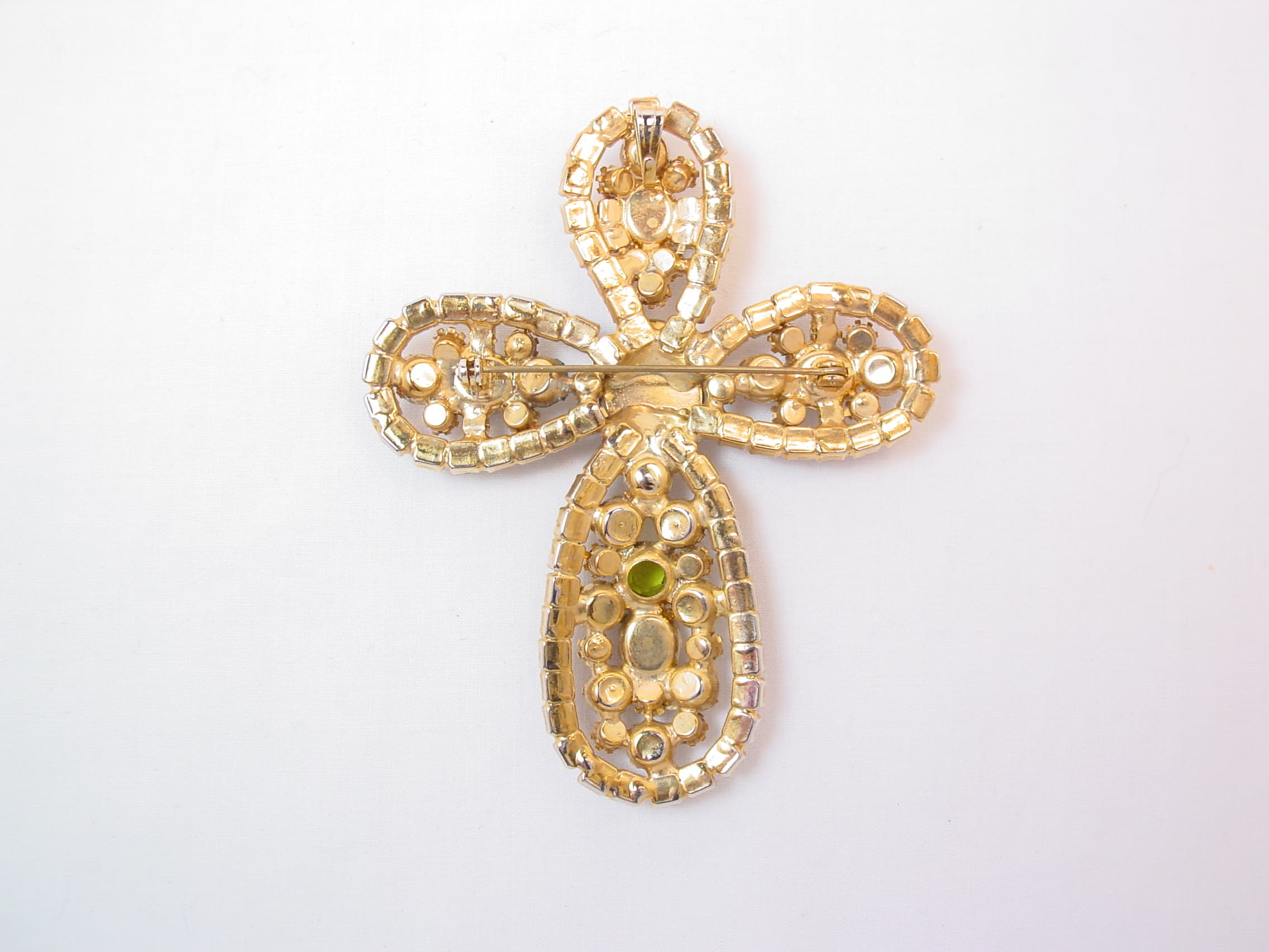 Alice Caviness (?) Purple and Olive Rhinestone Cross Pin - Image 2