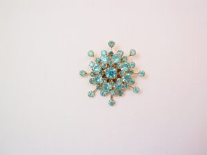 Aqua Blue Rhinestone Snowflake Pin