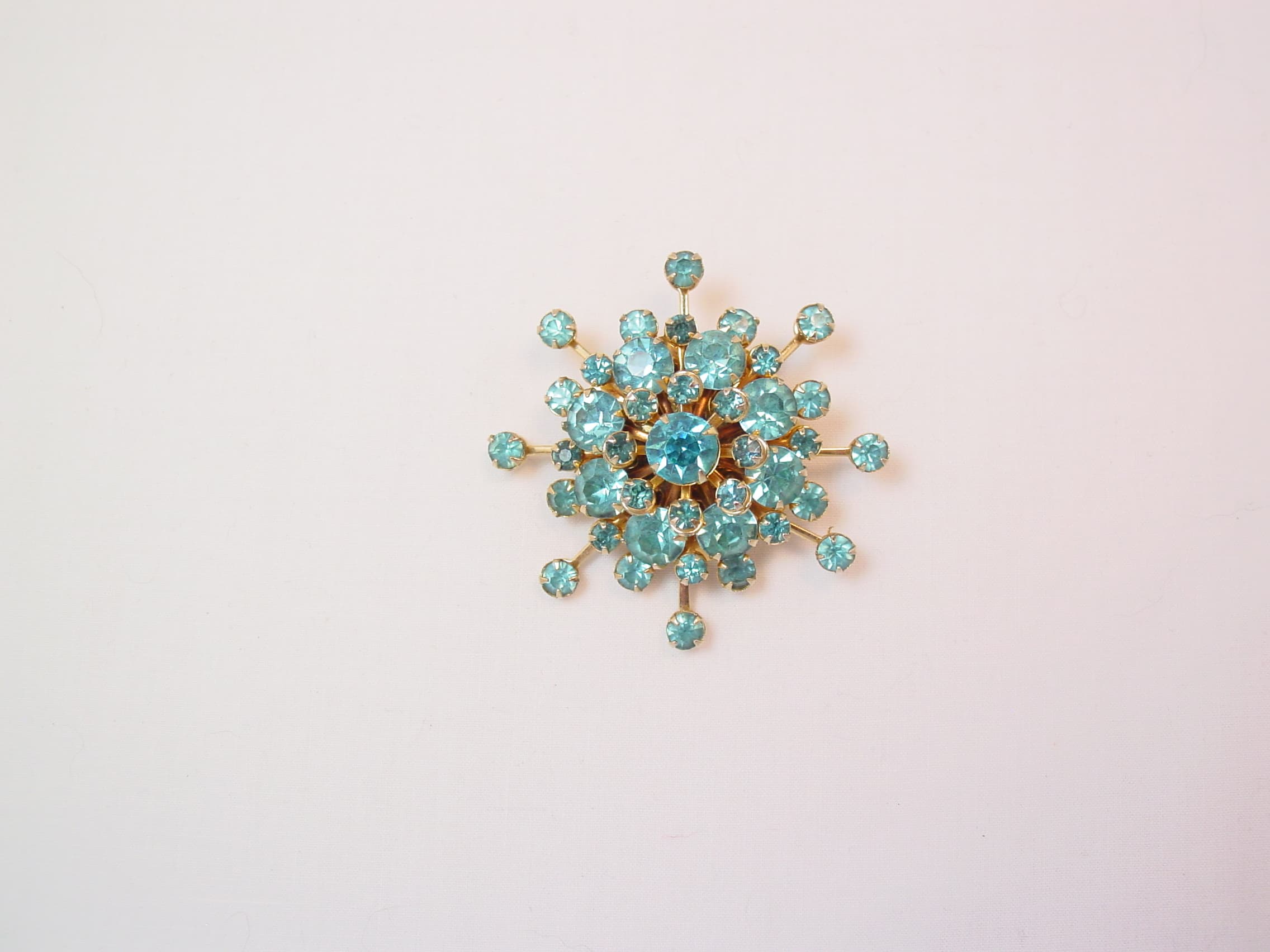 Aqua Blue Rhinestone Snowflake Pin