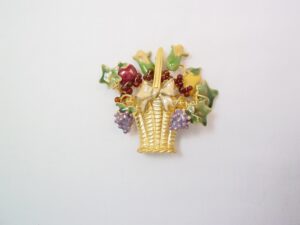 Gorgeous Enamel Fruit Basket Brooch