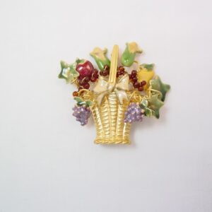 Gorgeous Enamel Fruit Basket Brooch