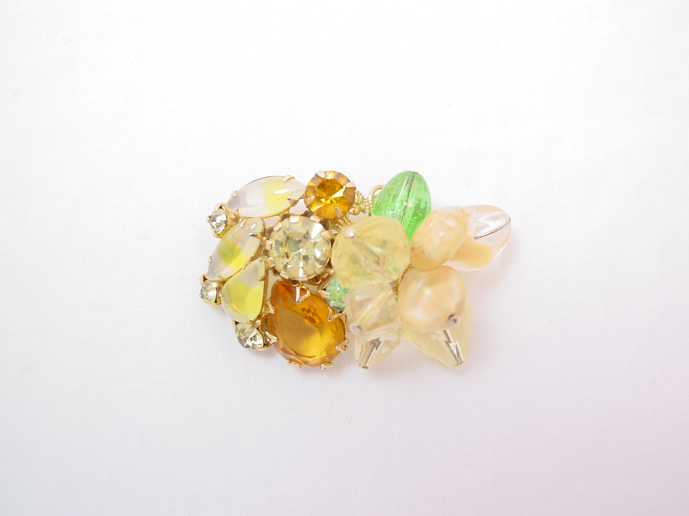 Topaz and Yellow Rhinestone and Beaded Chunky Pin