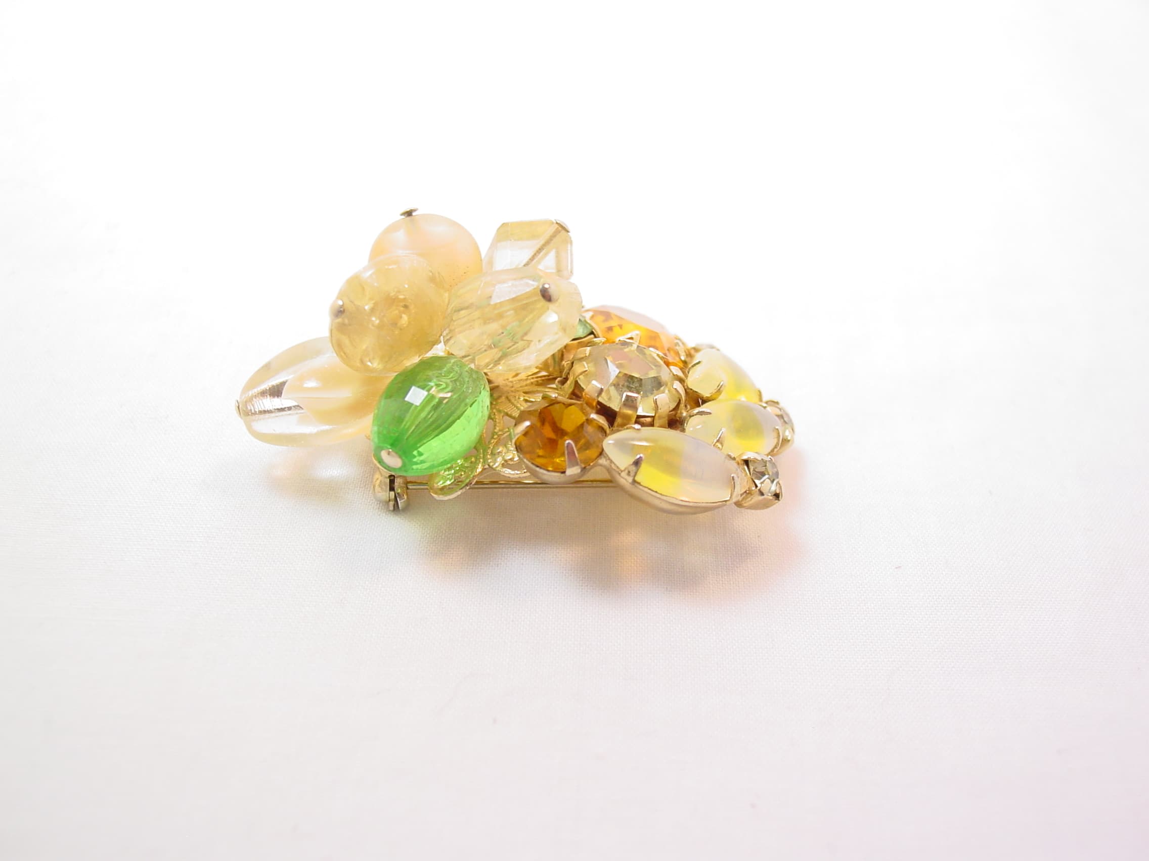 Topaz and Yellow Rhinestone and Beaded Chunky Pin - Image 2