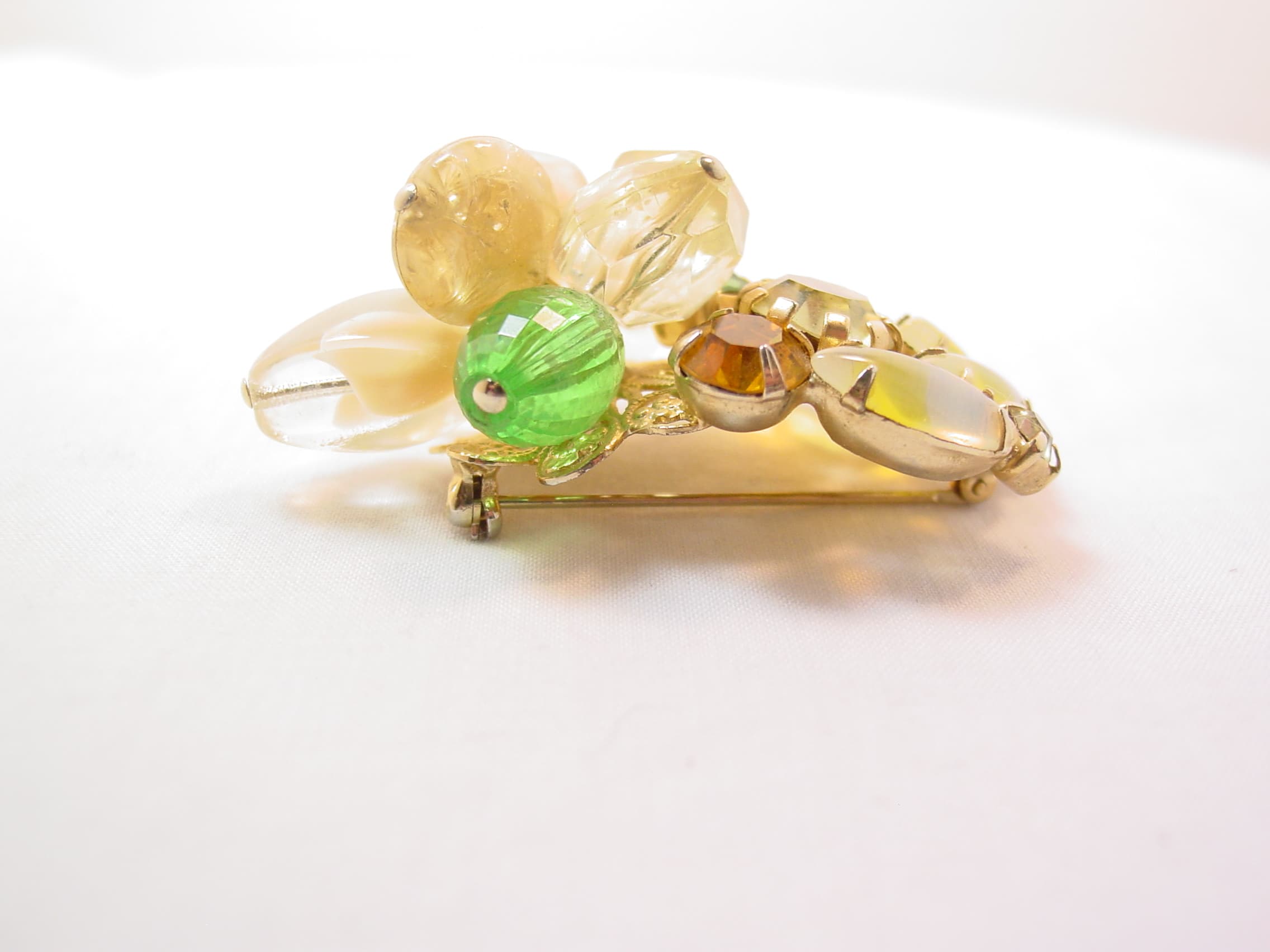 Topaz and Yellow Rhinestone and Beaded Chunky Pin - Image 3