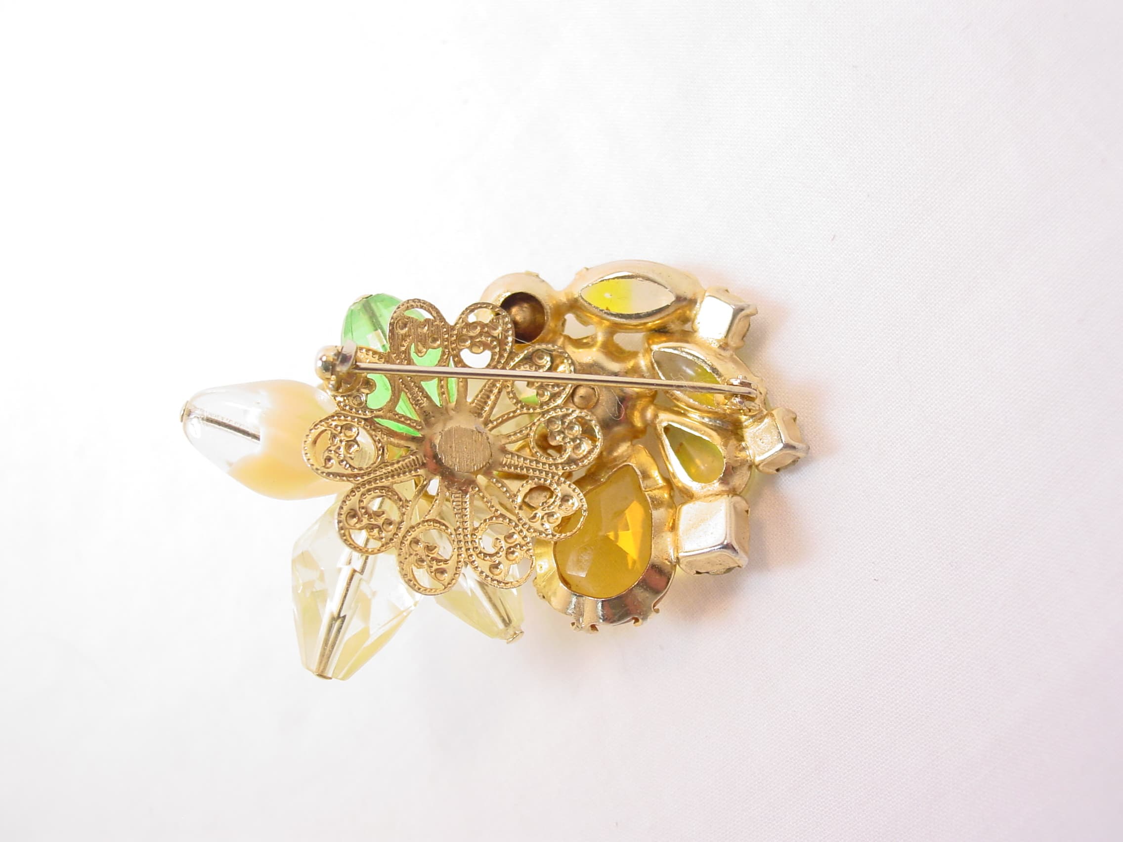 Topaz and Yellow Rhinestone and Beaded Chunky Pin - Image 4