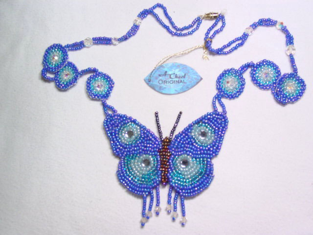 A. Chael Original Blue and Aqua Butterfly Necklace