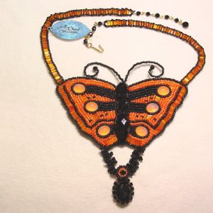 A. Chael Original Bright Orange and Black Butterfly Necklace