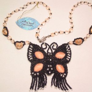 A. Chael Original Black and Pink Butterfly Necklace