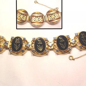 Huge Flowered Black Cab Bracelet
