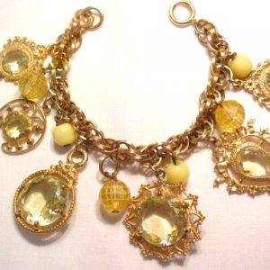 German Citrine Colored Rhinestone Charm Bracelet