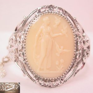 Large Cream-Colored Glass Whiting & Davis Cameo Bracelet