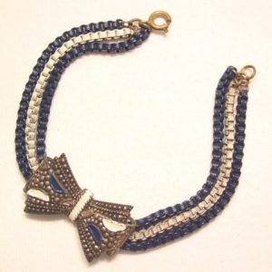 Old Blue and White Enamel Bow Bracelet