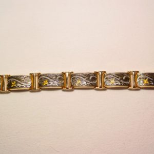 Spanish Style Damascene Rectangle Linked Floral Bracelet