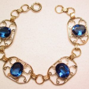 Lacy Goldtone Blue Rhinestone Bracelet