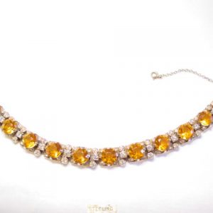 Heavy Topaz-Colored and Clear Rhinestone Sterling Bracelet