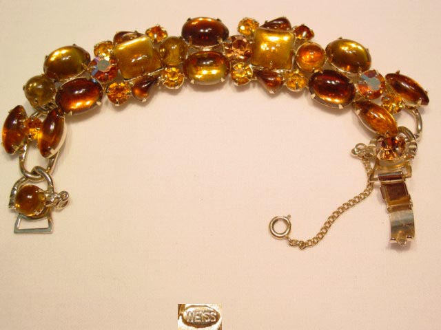 Chunky Topaz-Colored Rhinestone Weiss Bracelet