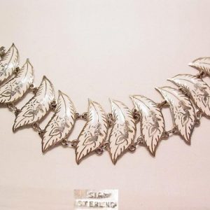 Siam White Enamel Sterling Leaf Bracelet