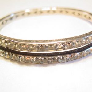 Fantastic Square Rhinestone and Sterling Filigree Hinged Bracelet