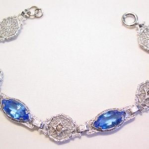 J. C.O. Old Filigree and Blue Rhinestone Bracelet