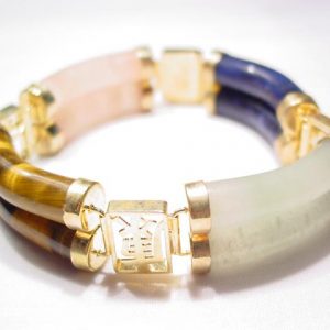 Oriental Lapis, Jade, Tiger’s Eye, and Rose Quartz Bracelet