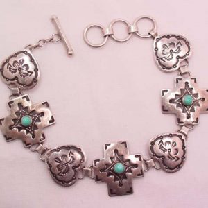 R.  Coriz Sterling Southwestern Cross and Hearts Bracelet