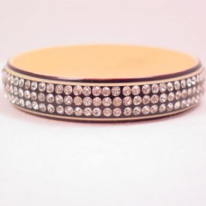 Old Cream and Black Plastic and Rhinestone Bangle Bracelet