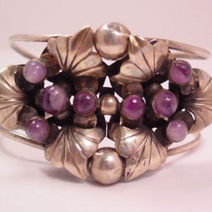 Fantastic Large Mexican Silver and Amethyst Cuff Bracelet