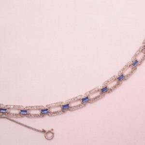 Old Rhinestone and Blue Baguette Link Bracelet