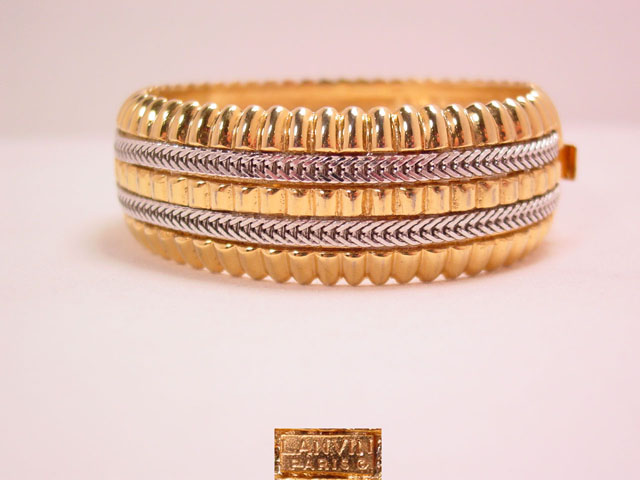 Lanvin Paris Goldtone and Silvertone Hinged Bracelet