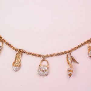Rhinestone Purses and Shoes Sterling Charm Bracelet