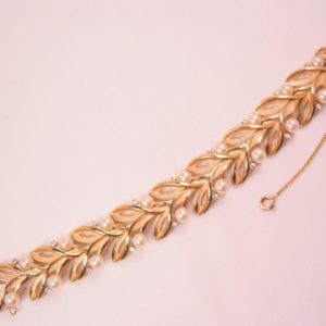 Goldtone Double-Leaf and Pearl Trifari Bracelet