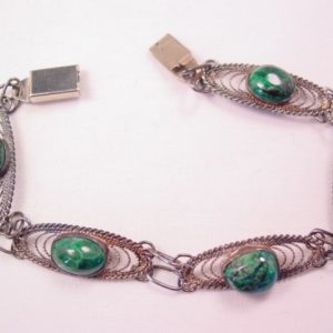 Old Filigree and Natural Green Stone Bracelet
