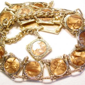 Goldtone Aluminum Pearlized Brown Plastic Belt