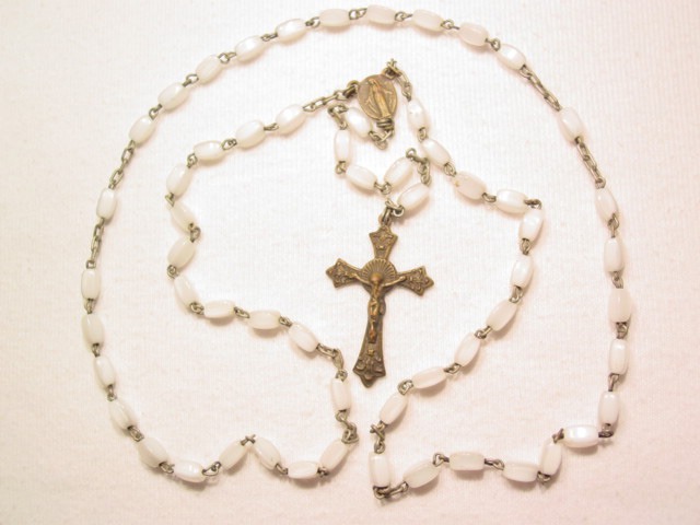 Small White Glass Rosary
