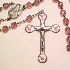 Sterling, Purple Glass, and Enamel Rosary