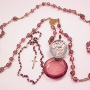 Purple Glass Necklace with Rosary Holder Pendant and Rosary