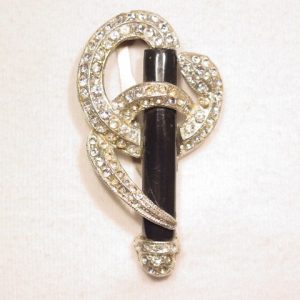 Black Bakelite and Rhinestone Dress Clip