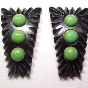 Black and Green Dot Bakelite Dress Clips