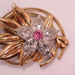 Large Round Floral Rhinestone Dress Clip