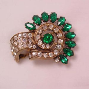 Sterling Eisenberg Original Green and Clear Rhinestone Dress Clip