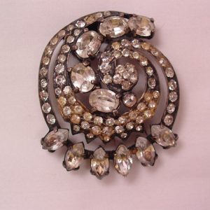Old Round Sterling Eisenberg Original Clear Rhinestone Dress Clip