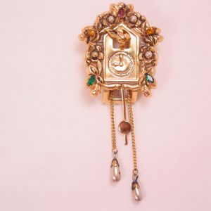 CoroCraft Jewelled Cuckoo Clock Dress Clip